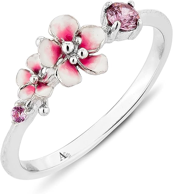 jewelry 925 纯银野花珐琅方晶锆石精致戒指 : 亚马逊中国: 珠宝首饰